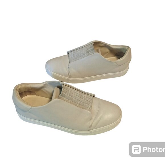 Vince Cantara Leather Sneaker Slip On Shoes Knit Upper Size 38 Ivory Cream Color - Picture 2 of 11